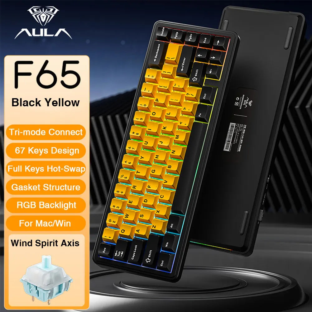 AULA F65 65% Layout Hot-Swap Gasket-mounted Wireless Mechanical Keyboard Macro Software RGB Mini Gaming Keyboard