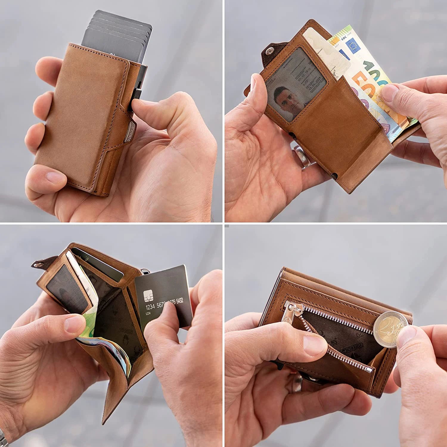100% Cow Genuin Leather Rfid Credit Card Holder Men Wallets Coin Pocket Bank Cardholder Minimalist Wallet Metal Case
