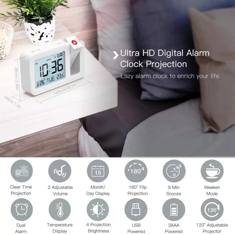 2025 Digital Projection Alarm Clock Rechargeable LED USB Charger Projector Alarm Clock For Office Bedroom Bedside