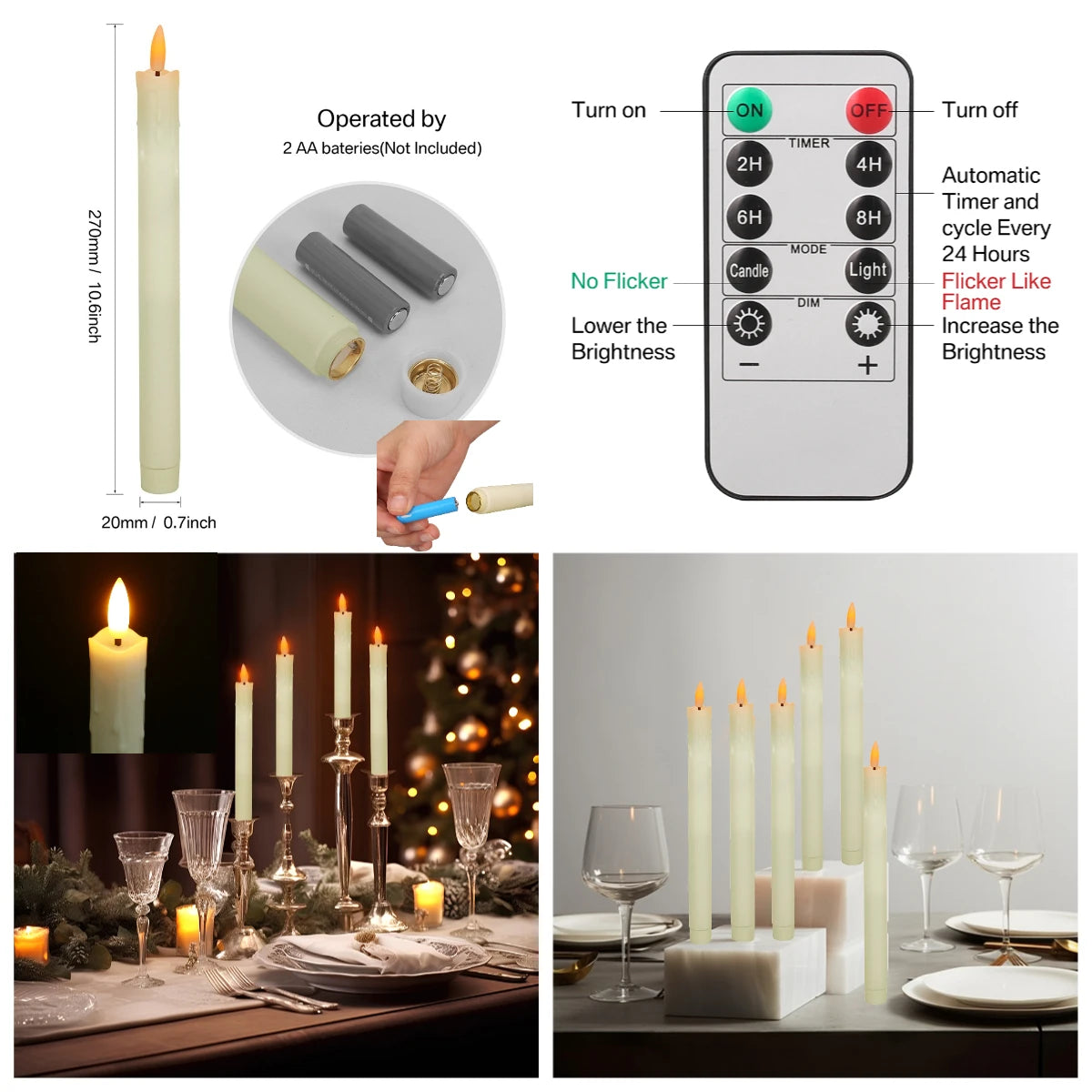 LED Flameless Taper Candles Lights Timer Remote 3D Wick Christmas Simulation Candles Window Candles Long Electric