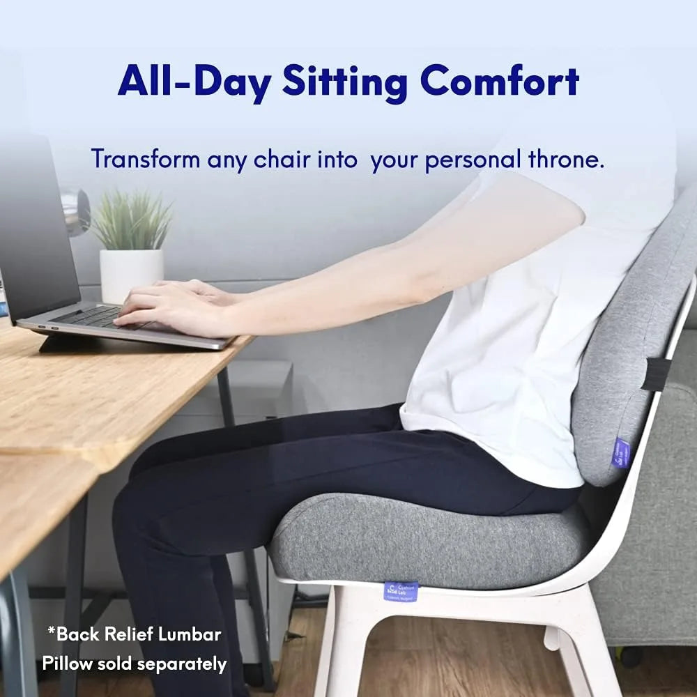 Patented Pressure-Relieving Seat Cushion for Extended Office and Home Chair Use with Dense Memory Foam - Black / United