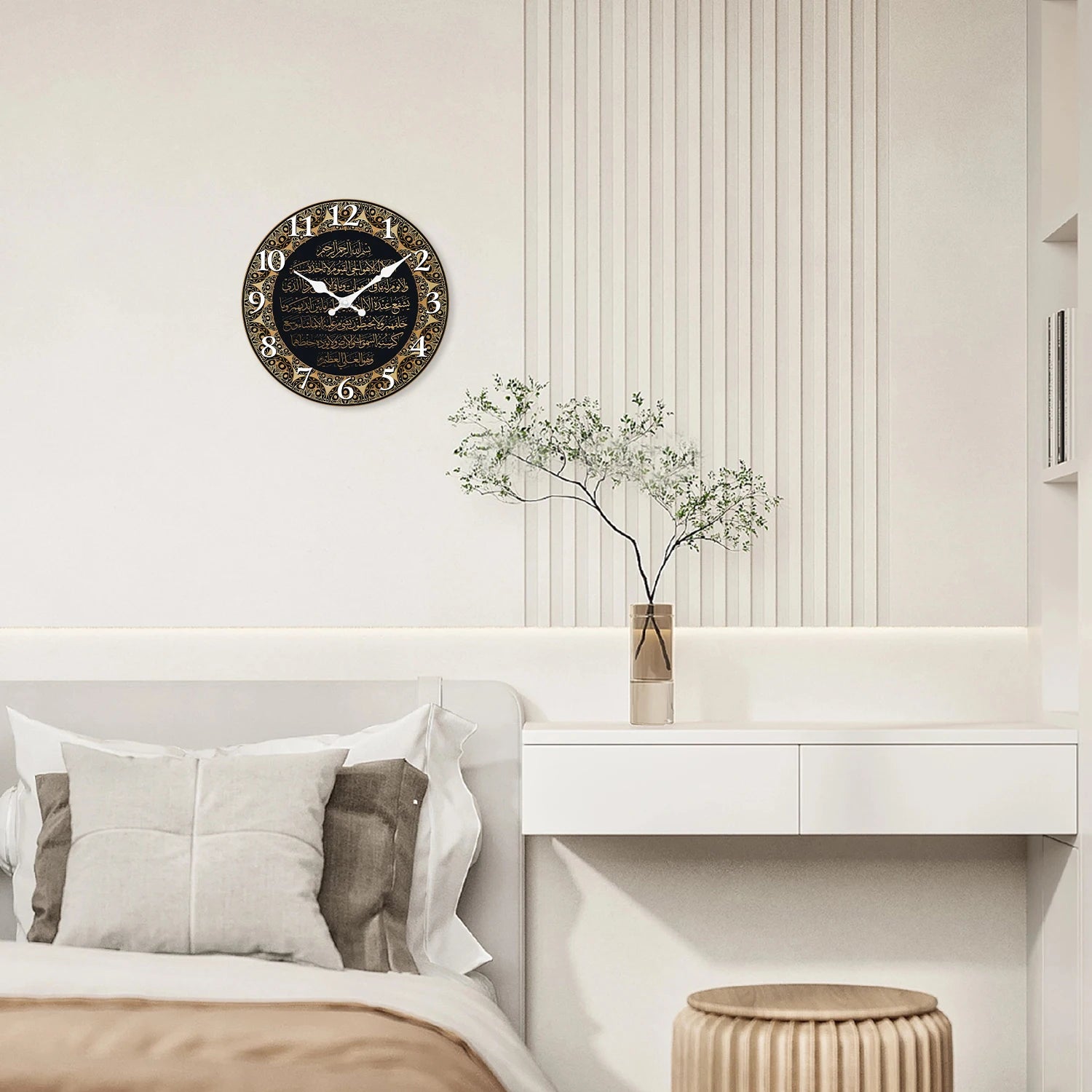 A Retro Art Islamic Calligraphy Scripture Wooden Wall Clock Living Room Bedroom Kitchen Home Decoration Wall Clock