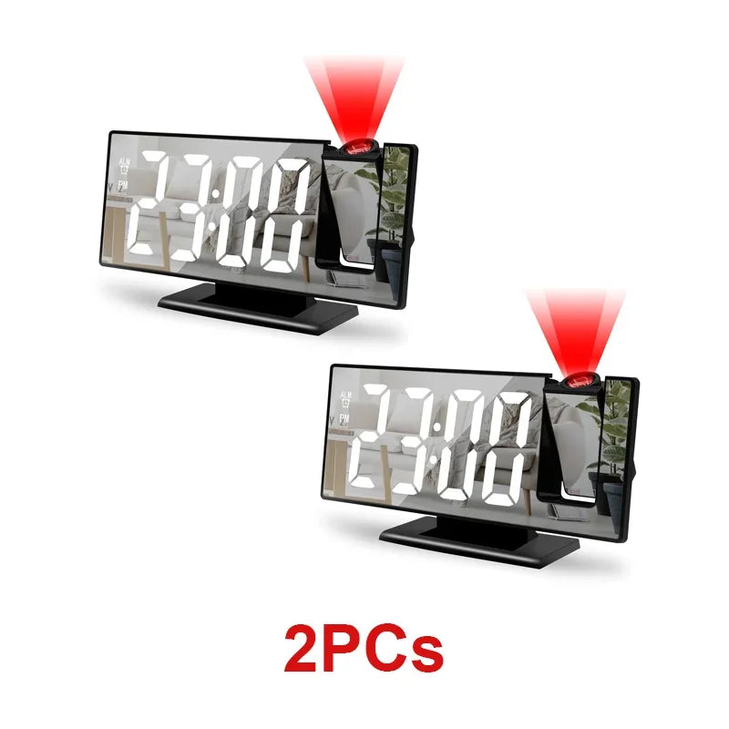 180° Arm Projection Alarm Clock Time Temperature USB Plug-in Digital Alarm Clock Snooze Table Clock 12/24H Projector