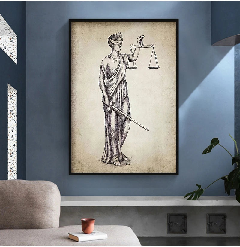 Attorney Lady Justice Law Patent Posters and Prints Scales Of Justice Lawyer Gift Art Canvas Painting Lawyer Office