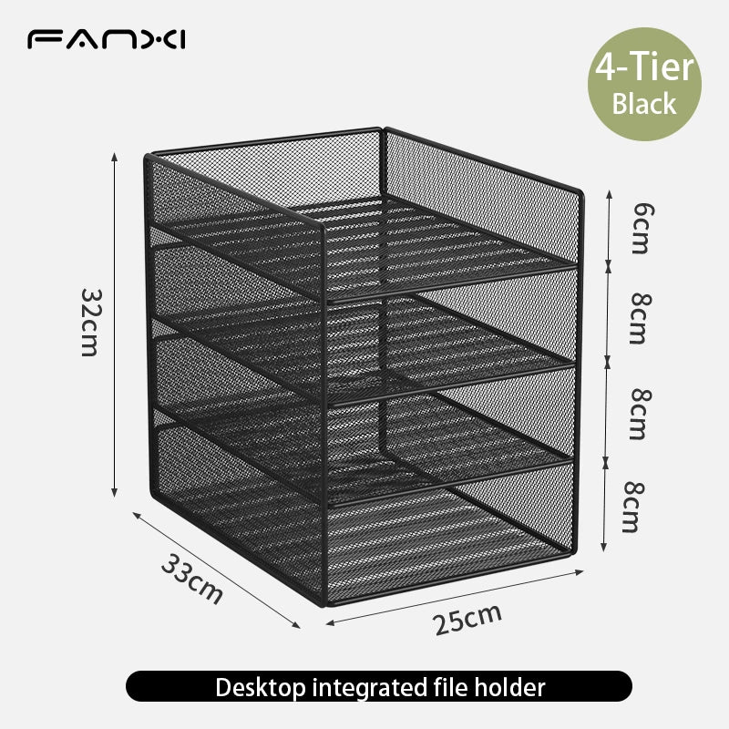 Desk Organizer with File Holder Desk Organizers with 3 Tier Letter Trays and 2 Pen Holders Mesh Desk Accessories &