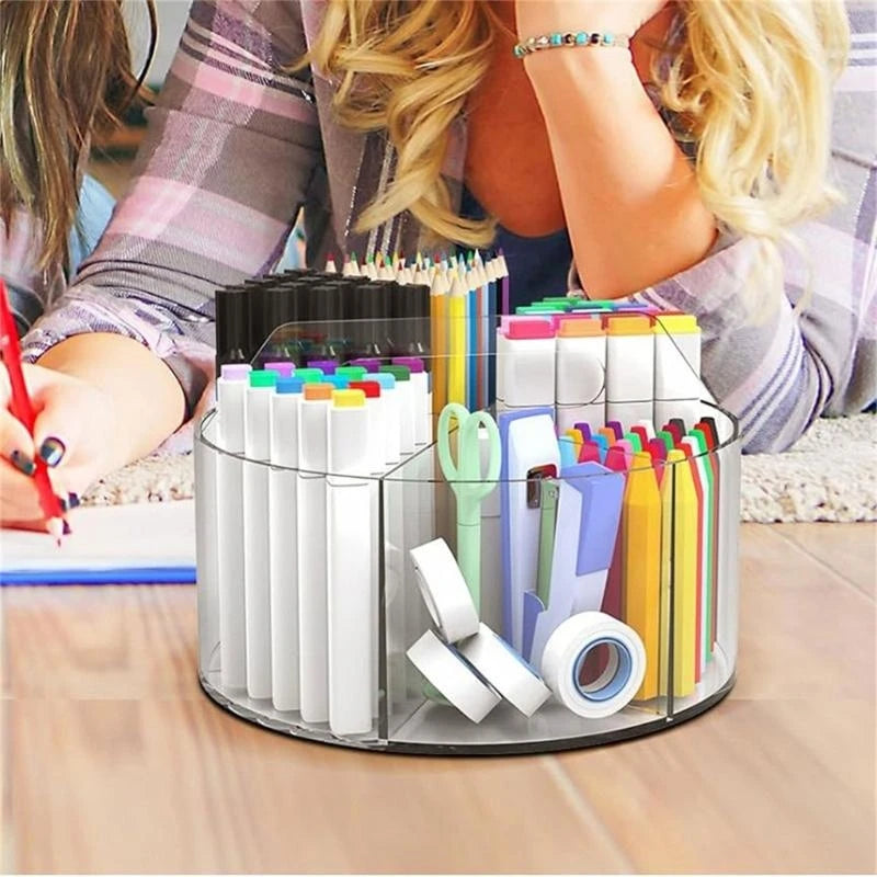 360 Degree Rotating Pen Holder Desk Organizers 6 Slot Clear Acrylics Pencil Holder Art Supply Organizers Marker Holder
