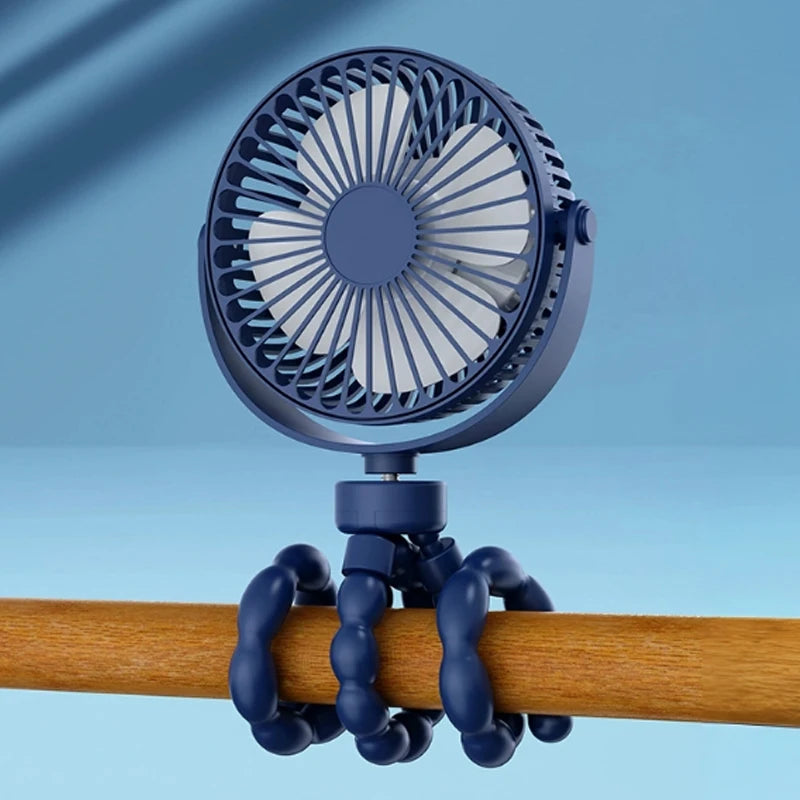 Portable Oscillating Pram Fan Mini Handheld Personal Car Seat Baby Fan with Flexible Tripod Clip-on USB Battery