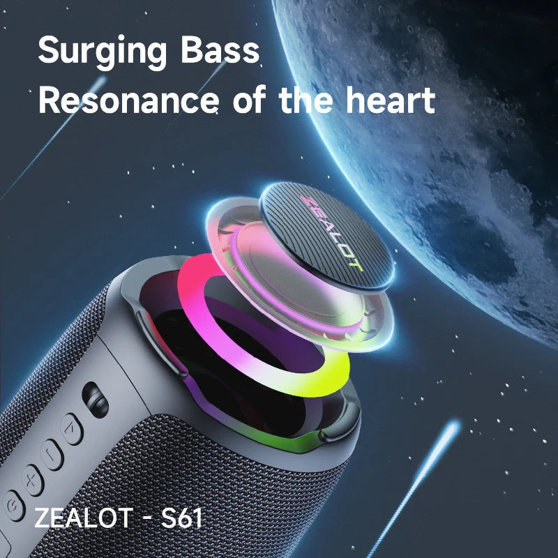 Zealot-S61 Bluetooth Speaker,with IPX6 Waterproof Protection and Outdoor Bass Sound for Backyard and Beach Party,10W