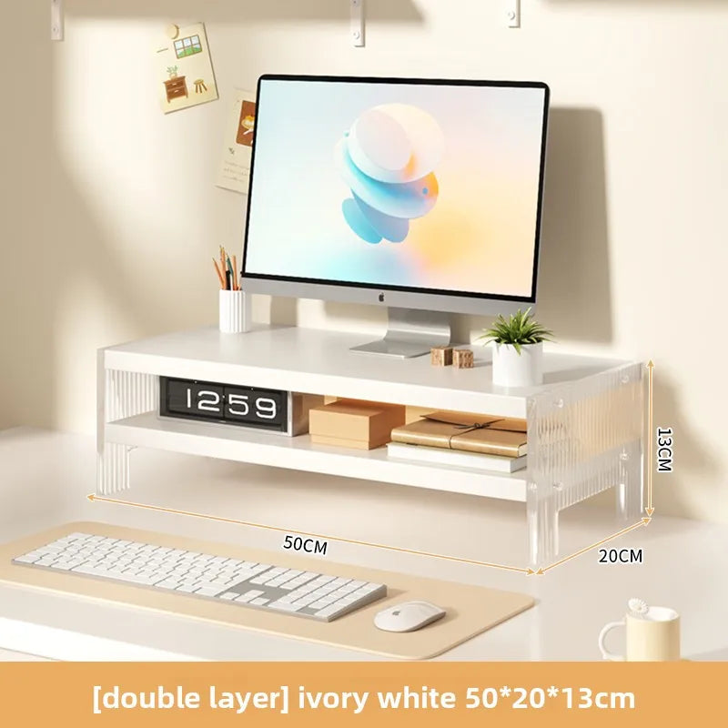 Acrylic Desktop Cuter Elevation Stand Home Office Desk Storage Organizer Platform Cuter Monitor Prop Up - ivory double