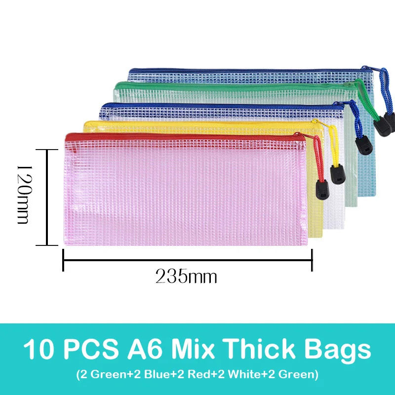 10/20 Pcs Mesh Zipper Pouch Document Bag Waterproof Zip File Folders A4 A5 A6 School Office Supplies Pencil Case