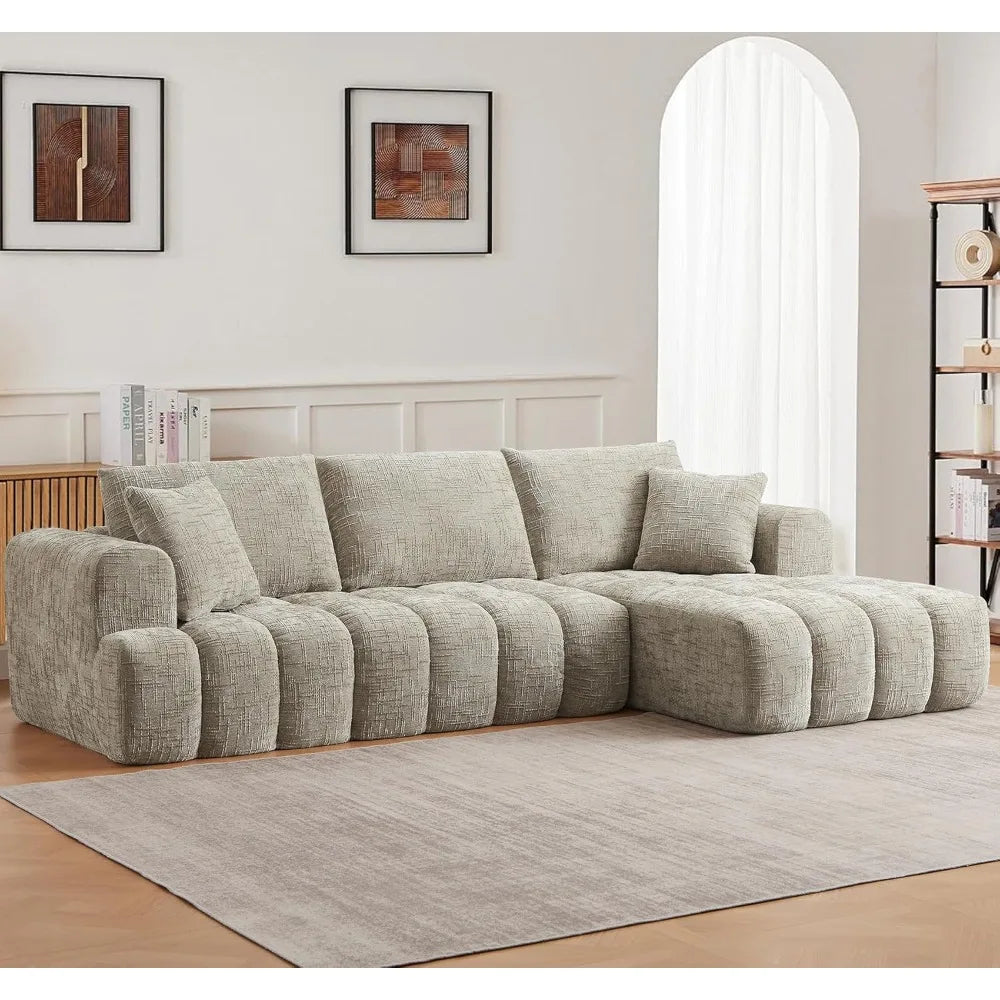 108’’ Boneless Cloud Modular Sectional Couch for Living Room L Shaped Sofa with Chaise | Chenille Fabric Compressed
