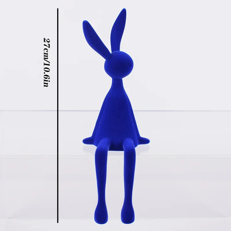 Resin Flocked Rabbit Statue Animal Sculpture Handmade Bunny Decor Cute Easter Gift Figurine Elegant Tabletop Ornament