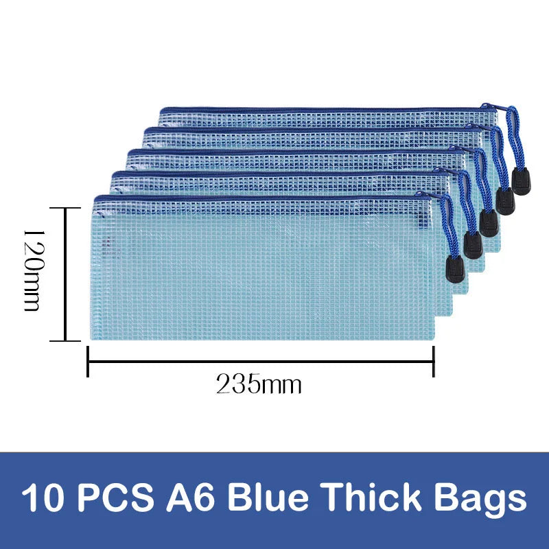 10/20 Pcs Mesh Zipper Pouch Document Bag Waterproof Zip File Folders A4 A5 A6 School Office Supplies Pencil Case