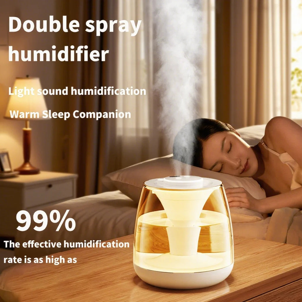 Large capacity dual spray humidifier mute digital display humidity household bedroom color atmosphere light