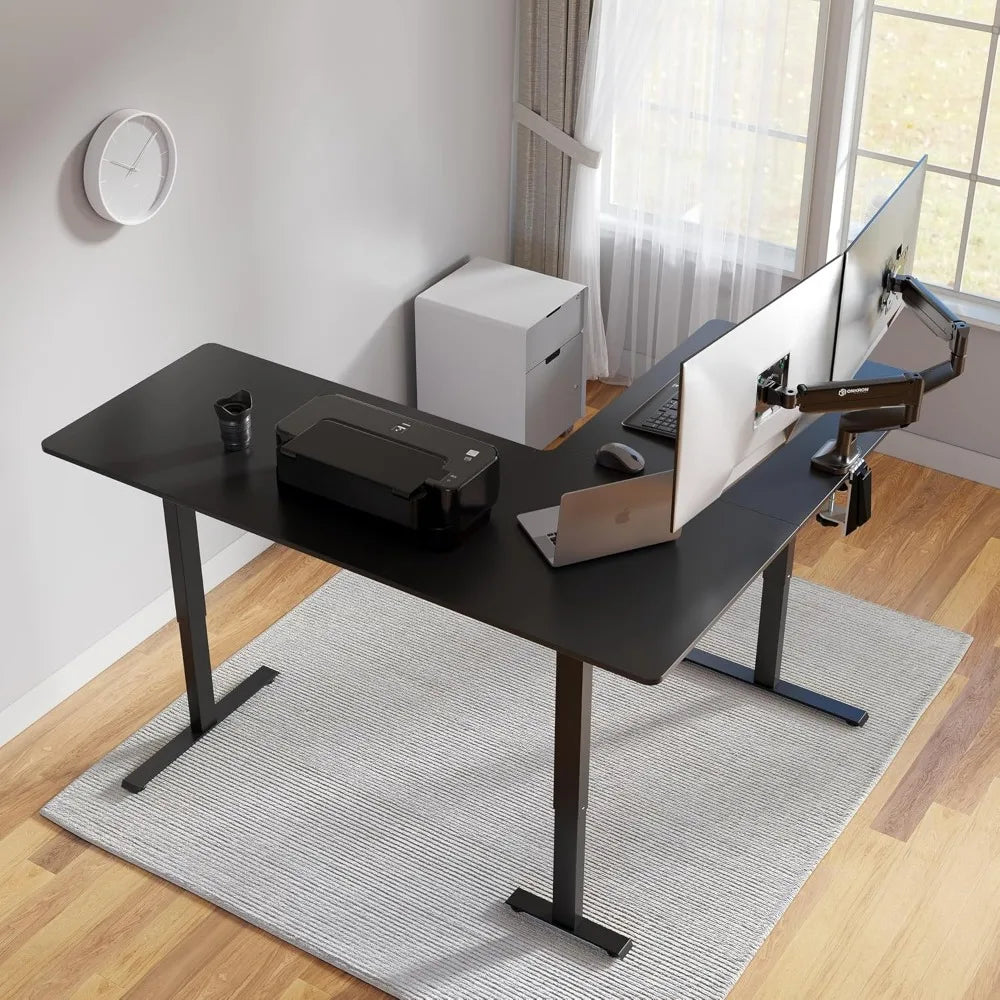 63 x 55L Shaped Standing Desk Adjustable Height 63 Inch Electric Stand up Corner Computer Desk Sit Stand Home Office De