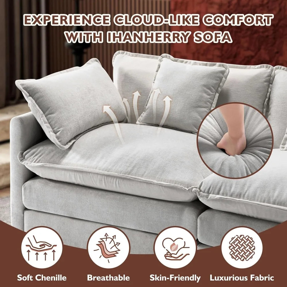U-Shaped Modern Sofa Modular Sectional Cloud Couch with 2 Ottoman 6-Seat Chenille Deep Seat Sofa with 6 Pillows