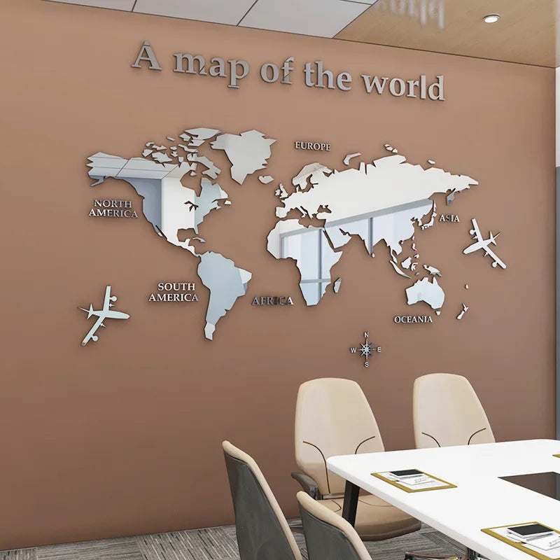 3D World Map Wall Sticker Acrylic Solid Color Crystal Bedroom Wall With Living Room Classroom Stickers Office