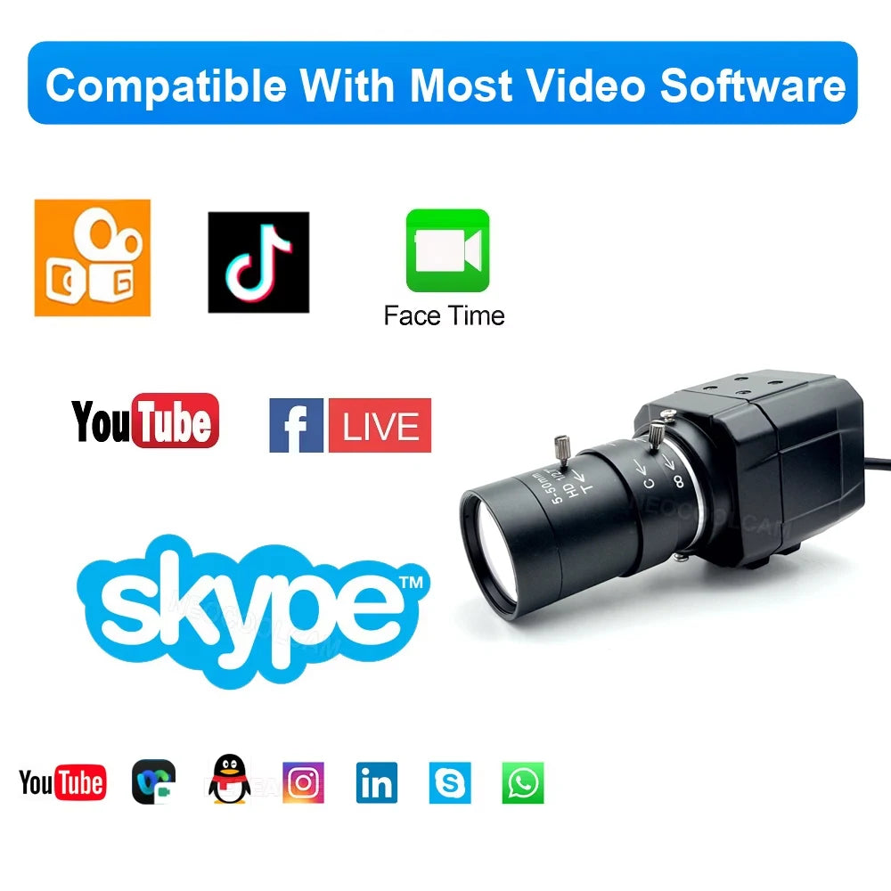 HD CS 5-50mm Varifocal Lens Industrial 30fps 4K 8MP CCD IMX415 USB Webcam 2K 4MP F5253 PC Video Usb Camera UVC OTG Live