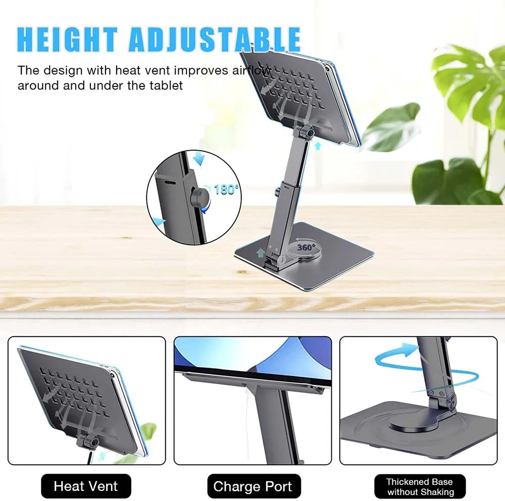 Aluminum Tablet Stand Desk Riser 360° Rotation Multi-Angle Height Adjustable Foldable Holder Dock For Xiaomi iPad