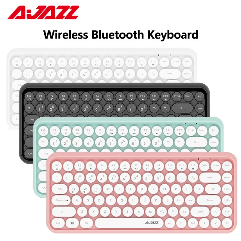 Ajazz 308I Wireless Bluetooth Keyboard 84 Keys Multi-Device Portable Keyboard Retro Typewriter Round Keycaps for IOS