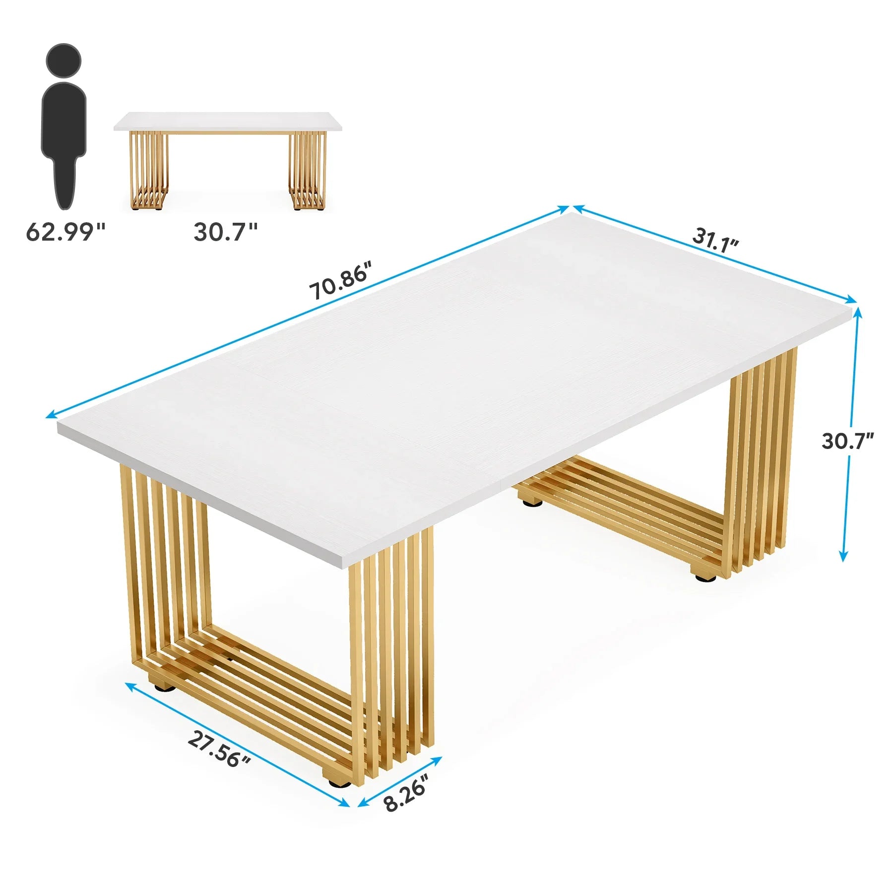 Tribesigns Modern Office Desk 70.9’’ Wooden Computer Desk,Executive Desk with Gold Metal Legs Large Workstation Home