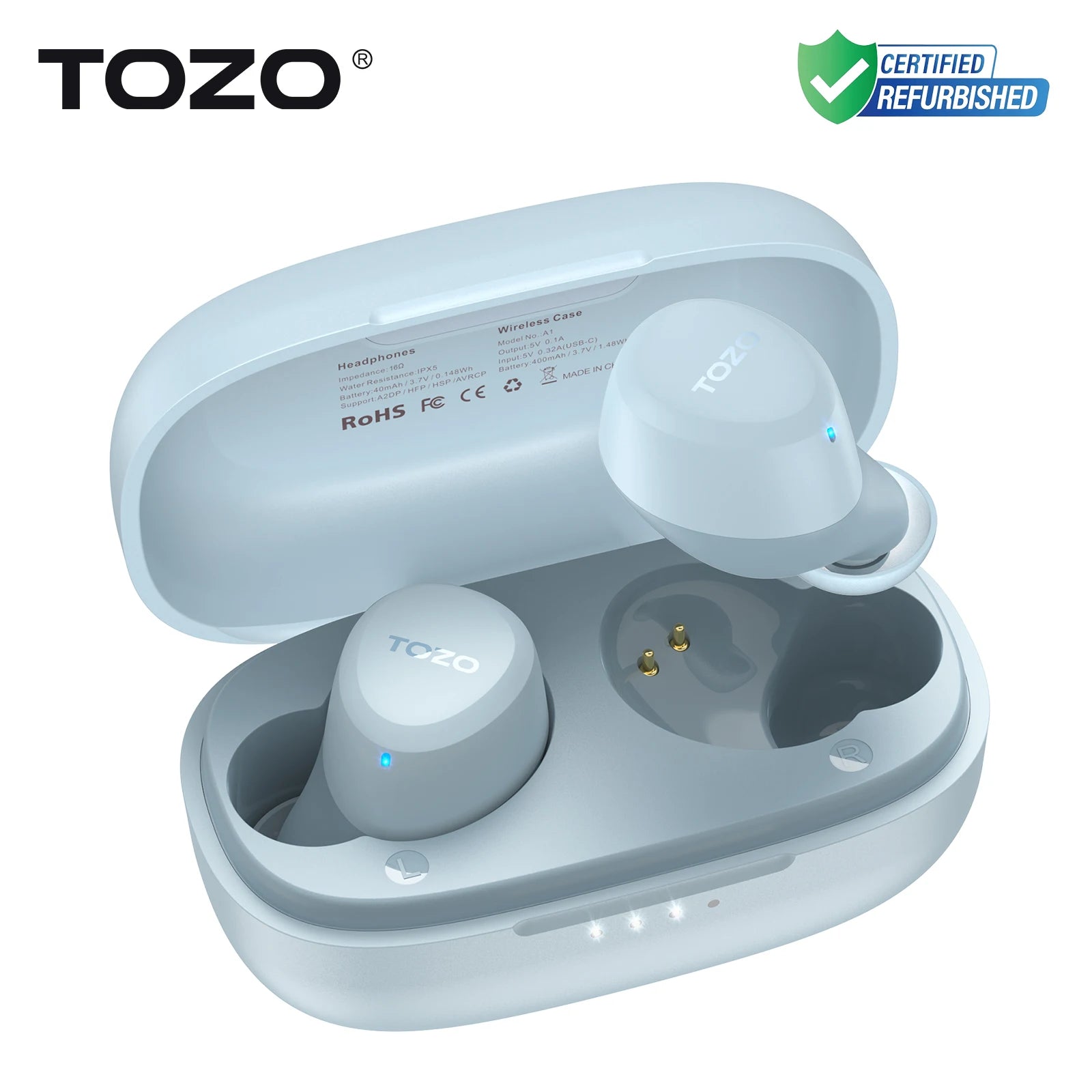 Refurbished TOZO TWS Earbuds in-Ear Wireless Bluetooth Headsets with With Mic Touch Control Sport Waterproof for Iphone