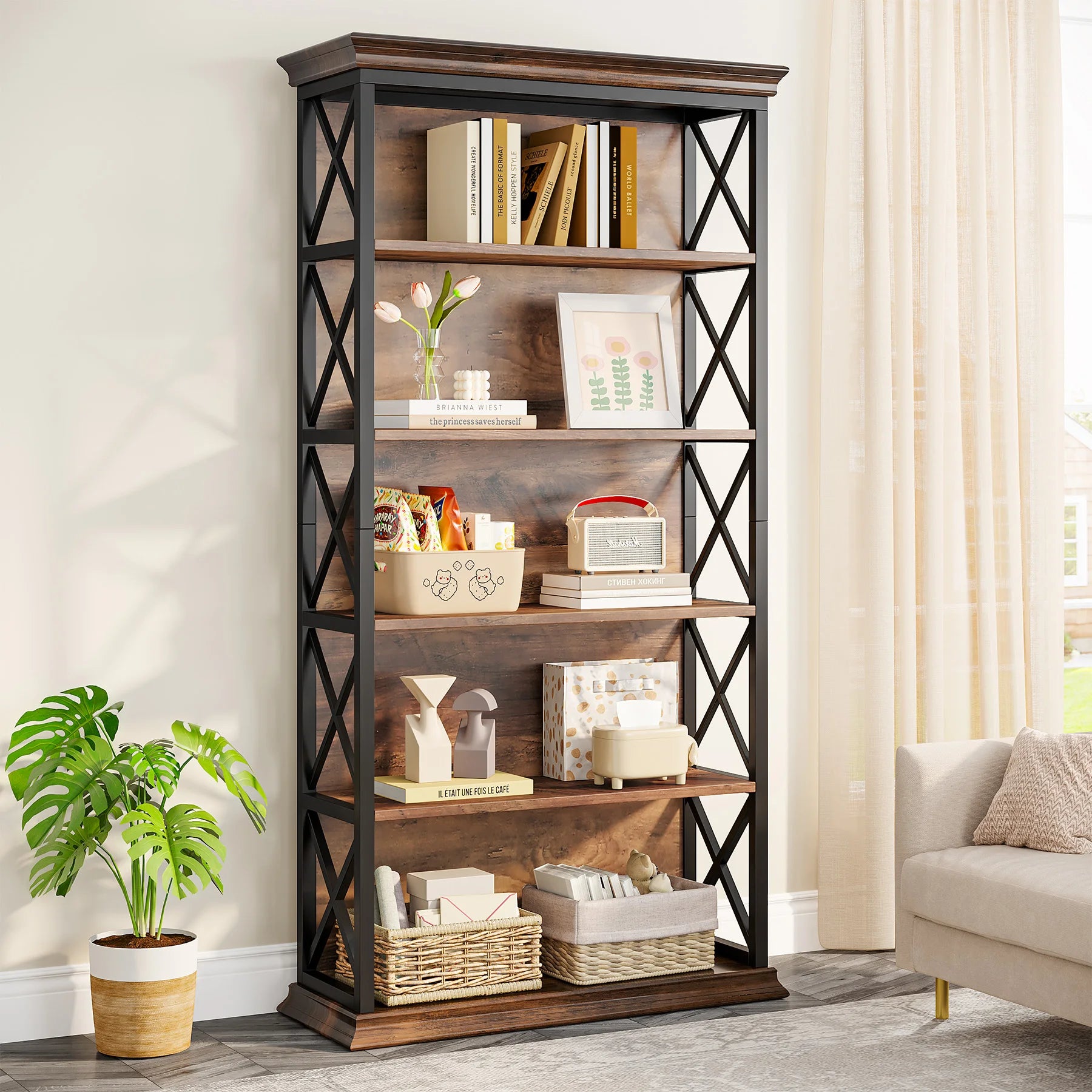 tribesigns-6-tier-bookcase-71-inches-industrial-bookshelves-and-bookcases-floor-standing-5-shelf-display-storage-shelves