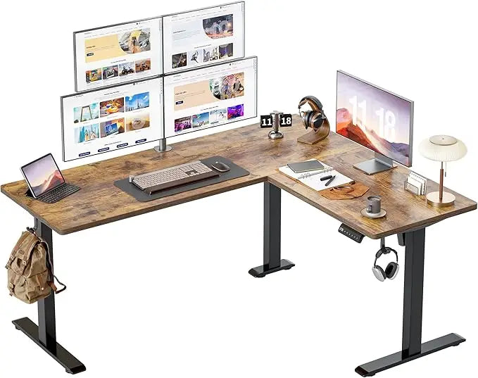 L Shaped Standing Desk Adjustable Height Electric Corner Standing Desk 63 x 55 inch Sit Stand Computer Table with Cable