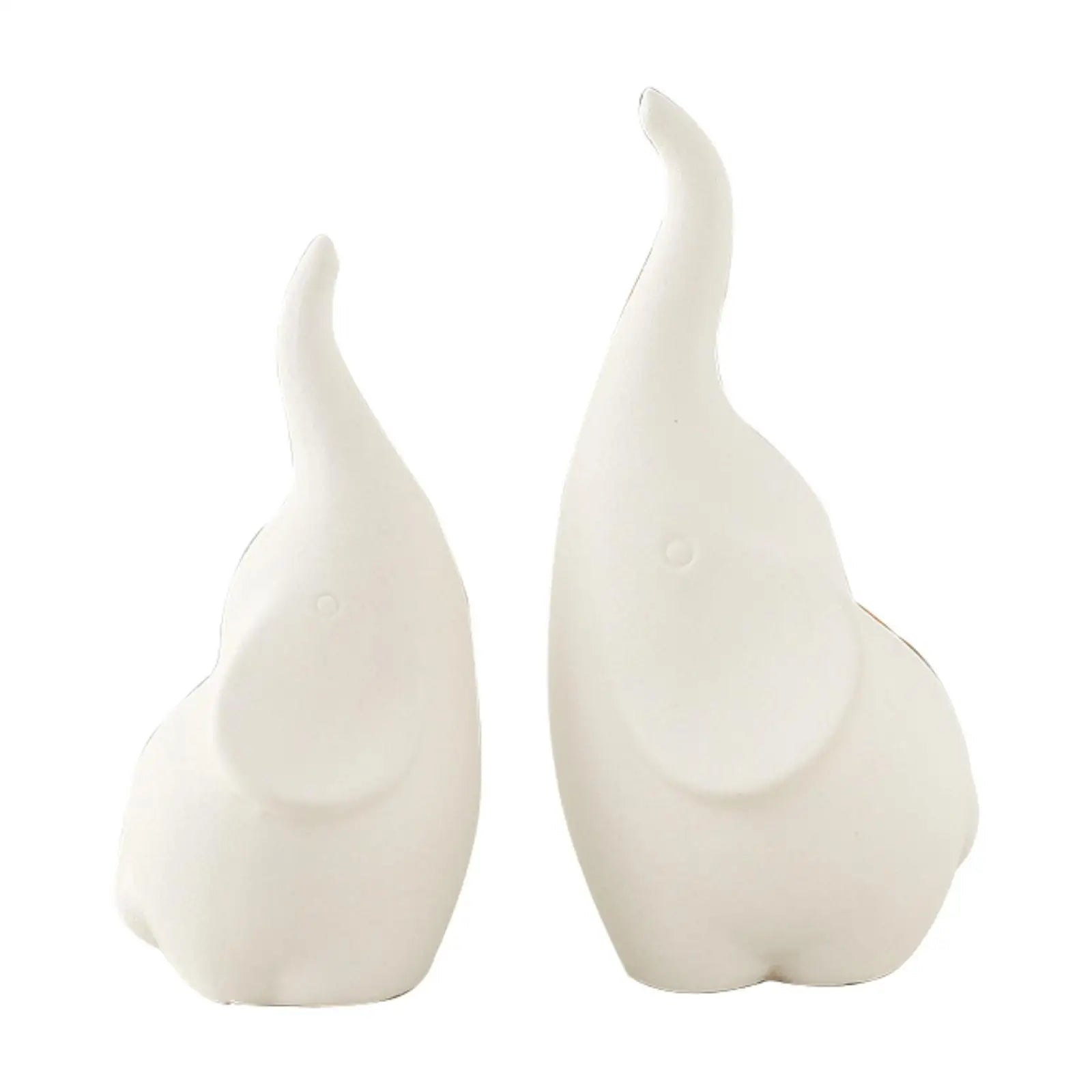 2x Elephant Figurine Sculpture Art Statuette Desk Animal Present Cute Ornament - white