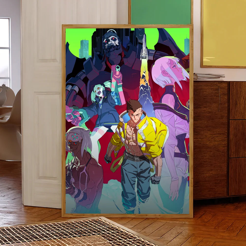 Anime C-Cyberpunk E-Edgerunners Poster Self Adhesive Painting Living Room Office Decoration Bedroom Home Wall Sticker