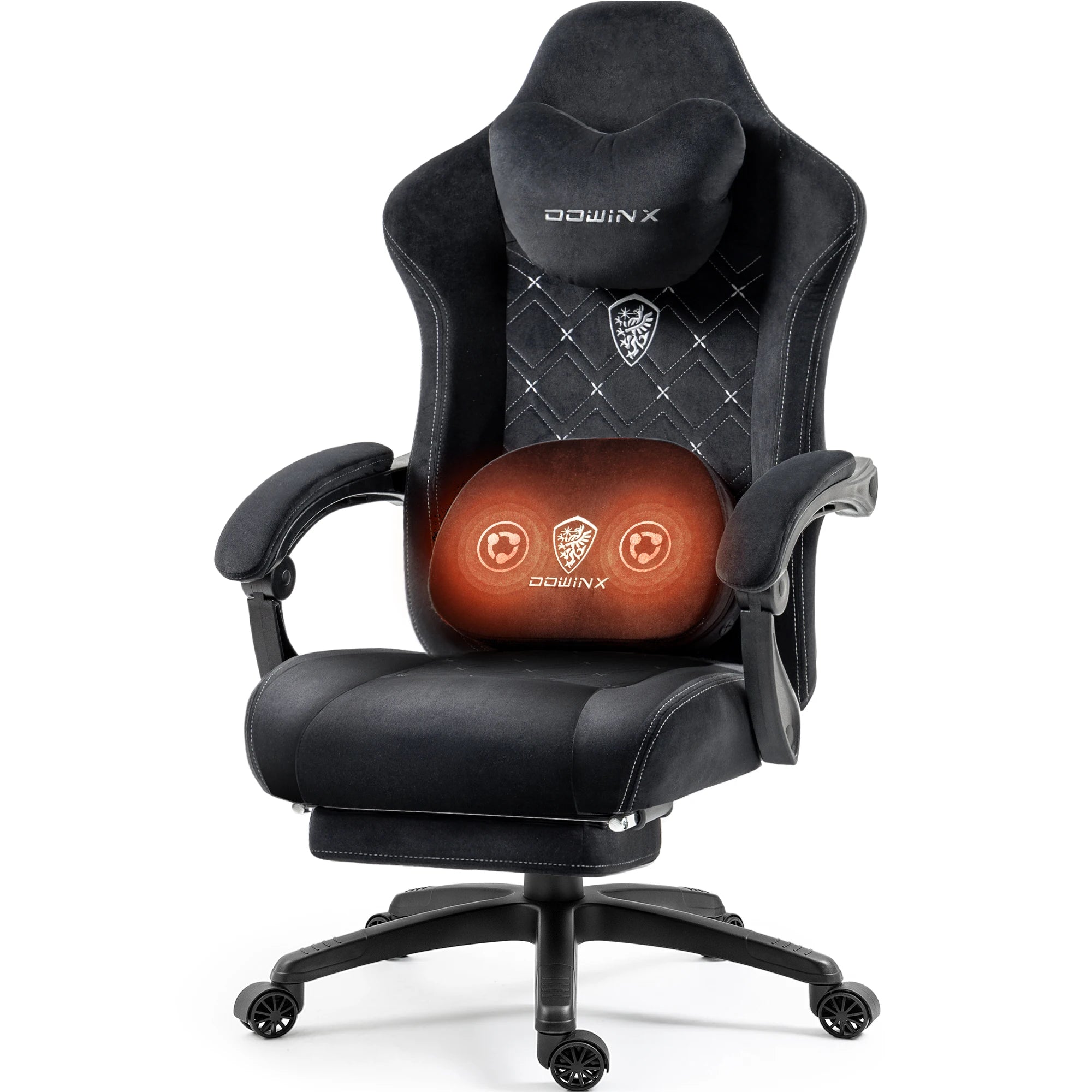 Dowinx Gaming Chair with Heated Massage Lumbar Support Breathable Fabric Office Chair with Pocket Spring Cushion