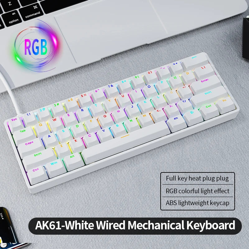 AK61 Gaming Pro 60% Wired Mechanical Keyboard with Hot-Swappable Sockets RGB 61 Keys Red Switch - AK61-White / blue