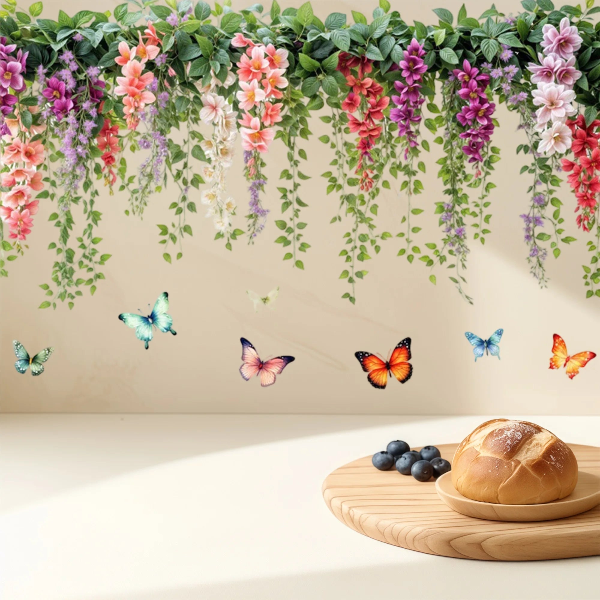 Green Leaves and Butterflies Wall Decals Nature Inspired Removable Wall Sticker for Living Room Bedroom Nursery Office