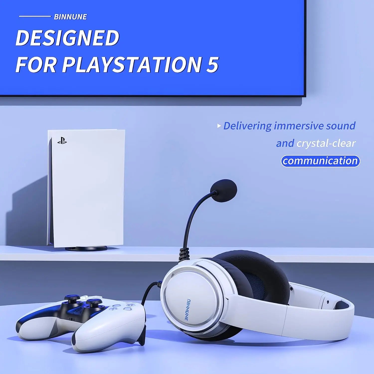 BINNUNE Gaming Headset with Mic for PS4 PS5 Xbox Series X|S Xbox One PC Switch Wired Gaming Headphones for Playstation