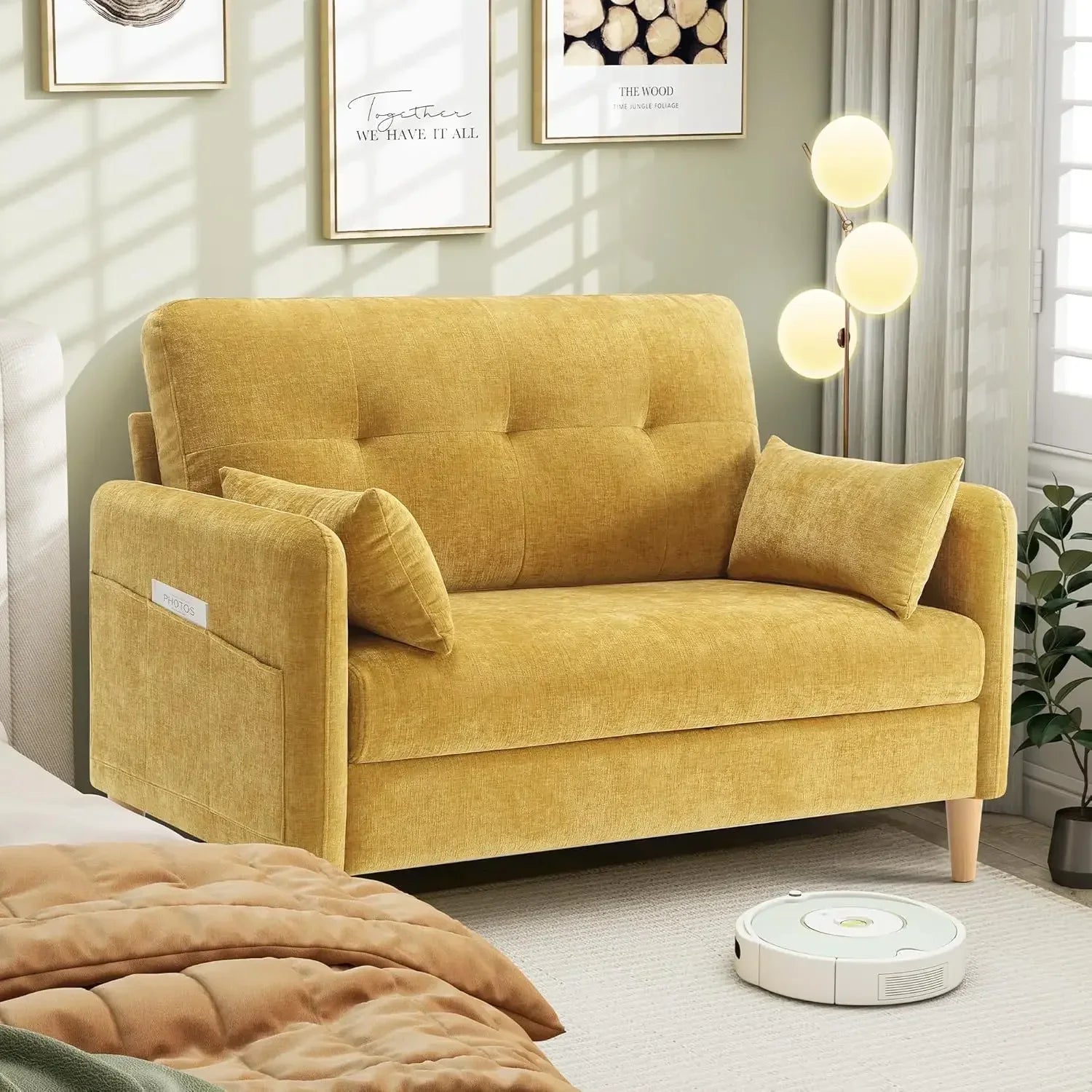 47” Small Couch for Living Room Chenille Fabric Love Seat Comfy Sofa for Bedroom with Throw Pillow Loveseat Sofa