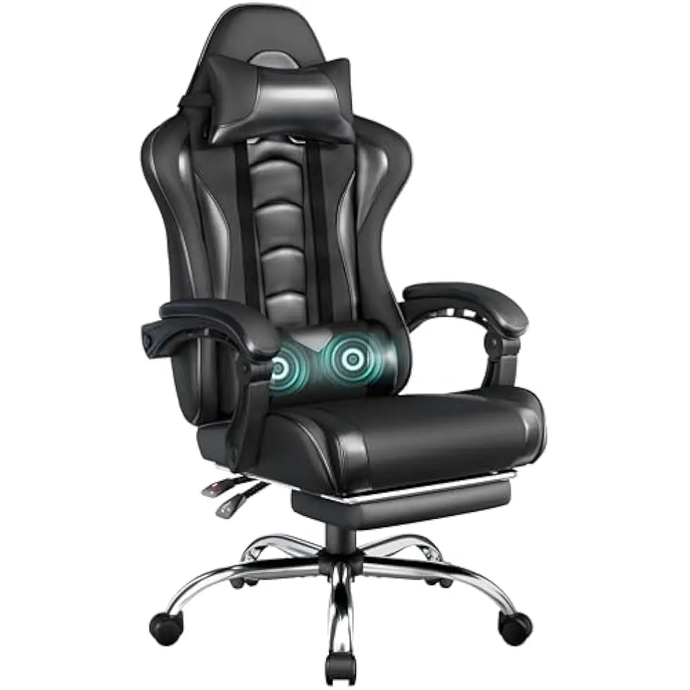 Office Chair Chair w/ Massage Lumbar Support & Footrest Height Adjustable Ergonomic w/ Swivel Seat & Headrest Office