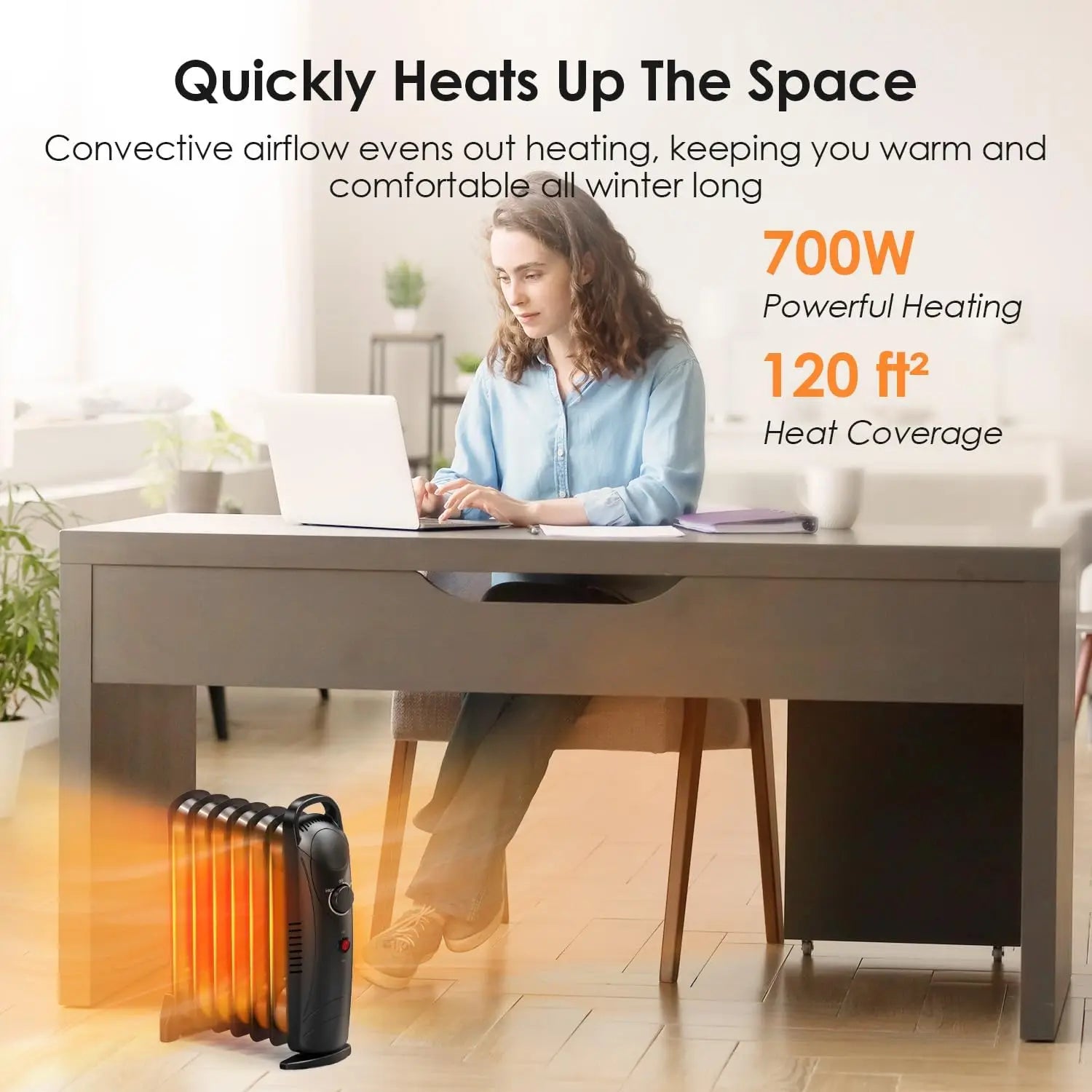 700W Oil Heater Black Silent Radiator with Thermostat & Overheat Protection for Bedroom or Office - United States