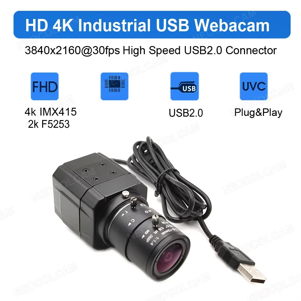 HD CS 5-50mm Varifocal Lens Industrial 30fps 4K 8MP CCD IMX415 USB Webcam 2K 4MP F5253 PC Video Usb Camera UVC OTG Live