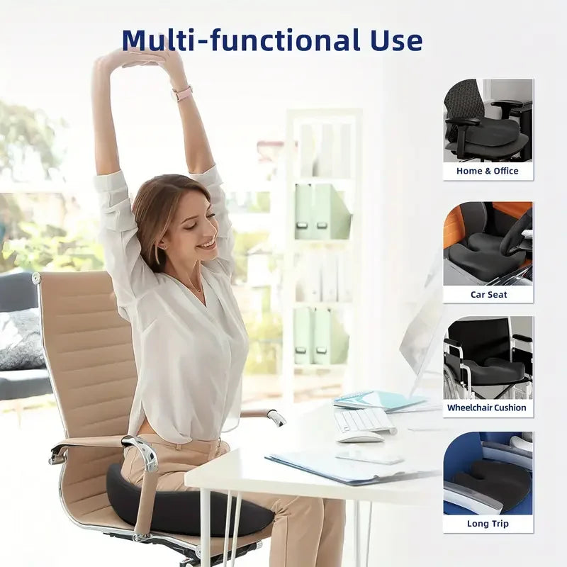 Ergonomic Memory Foam Seat Cushion for Office Chairs - Heavy-Duty Chair Pad with Removable Cover Ideal for Lower Back