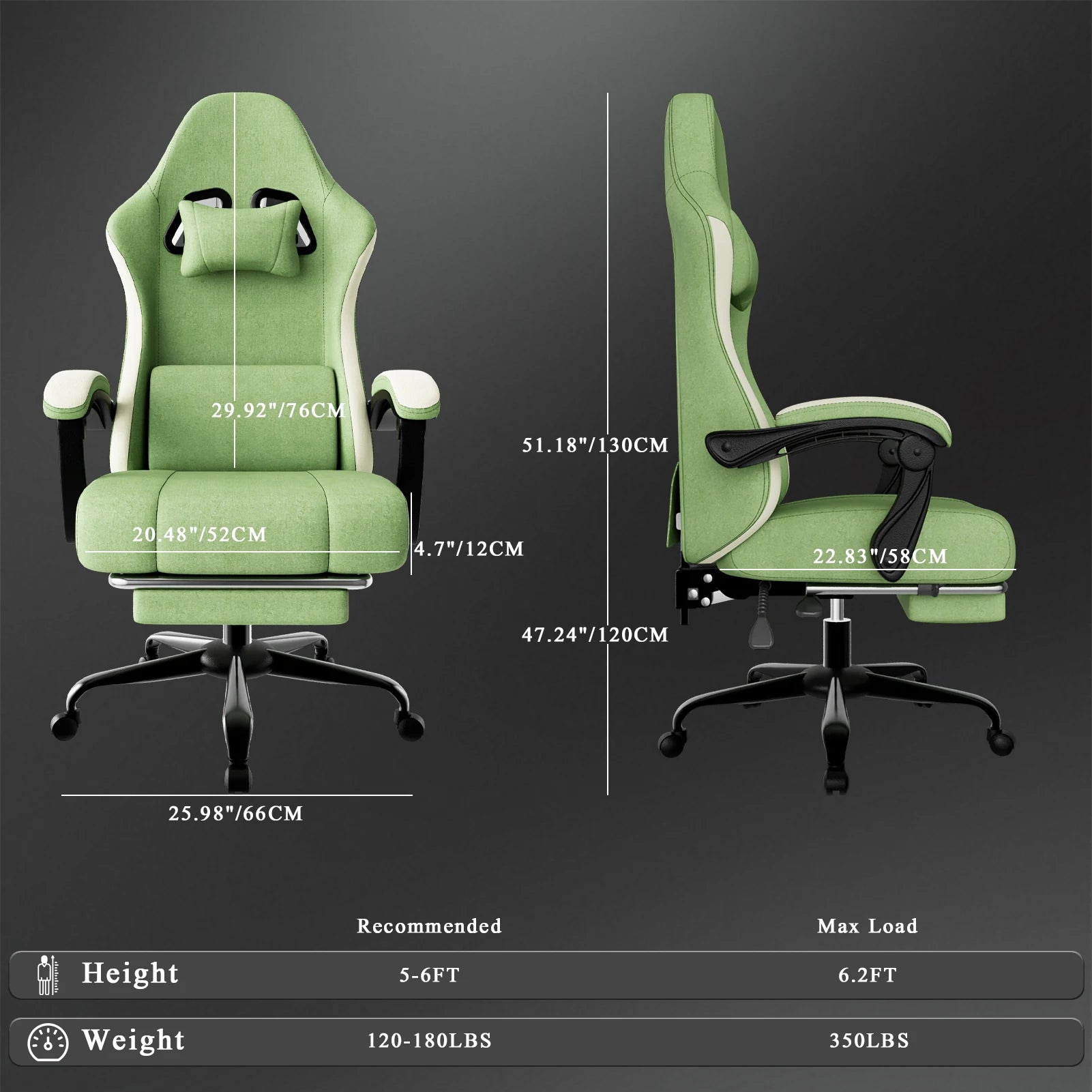 Ergonomic Gaming Chair with Pocketed Spring Cushion Breathable Fabric Computer Chair with Footrest Adjustable Lumbar