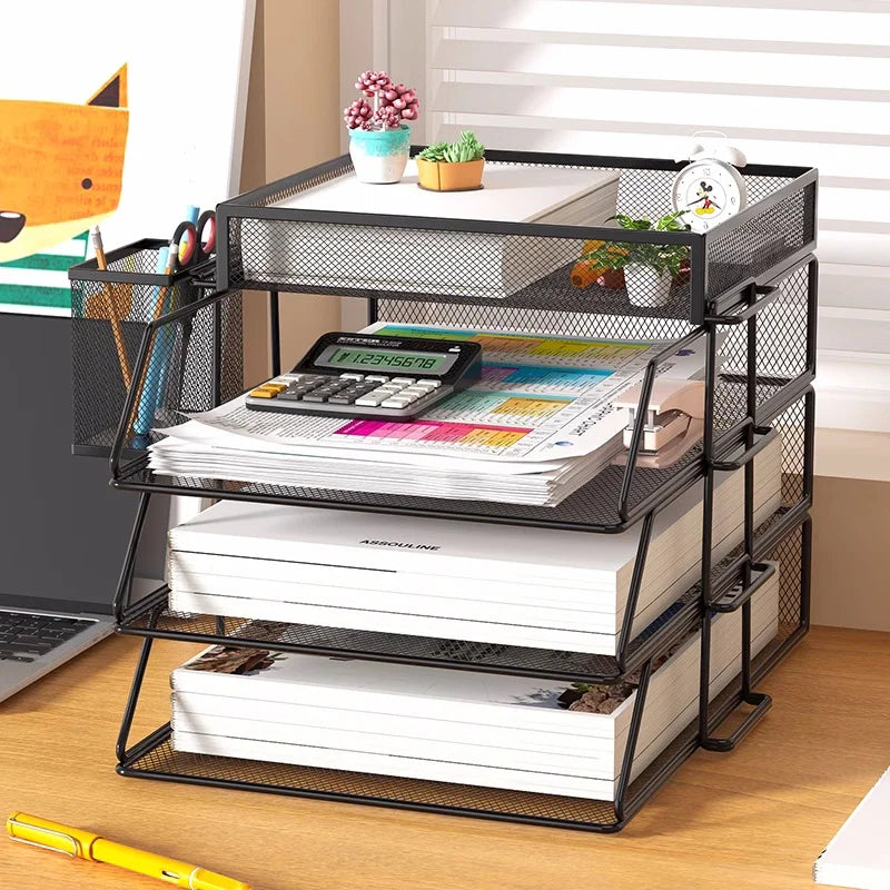 Office A4 Paper Desk Organizer Document File Letter Book Brochure Filling Tray Rack Shelf Carrier Metal Wire Mesh
