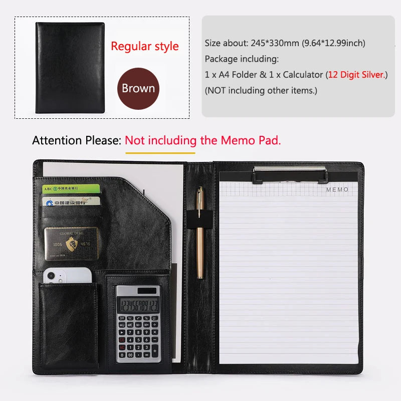 A4 Leather Executive Portfolio Folder for Document Business Desk Organizer File Filing Document Holder Clipboard Office