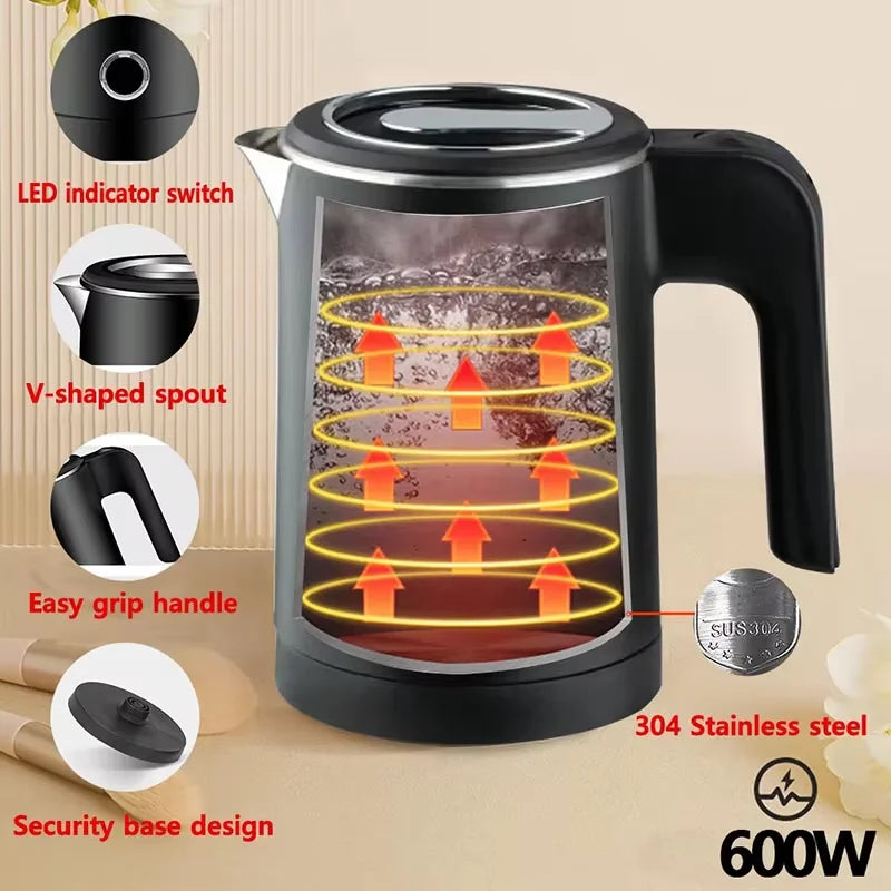 Portable 500ML Travel Electric Kettle Stainless Steel Water Boiler for Tea Coffee Hotel Family Camping Kitchen Smart