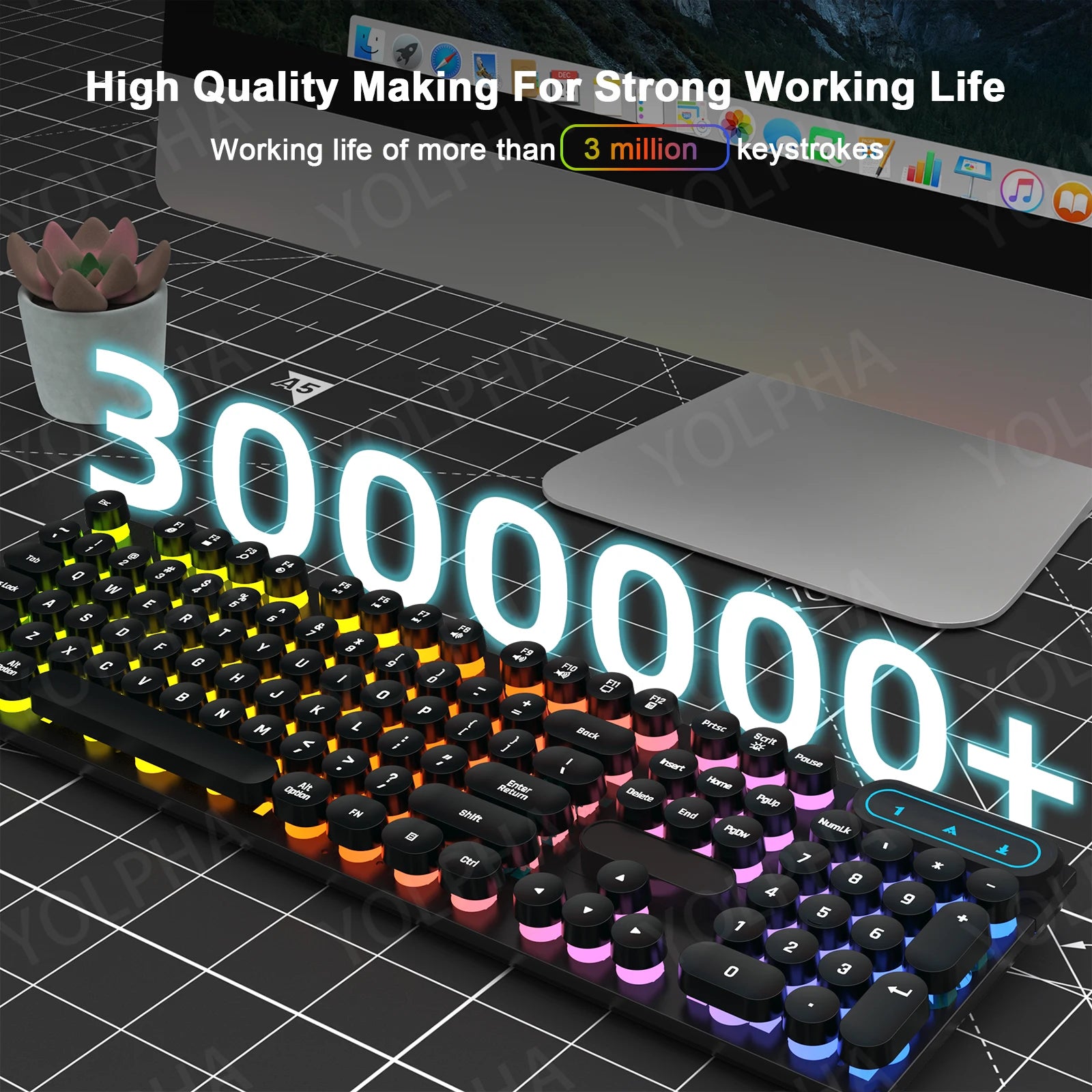 Wired Gaming Keyboard 104 Keys Color Matching Backlit Keycap Peripherals Gaming Keyboard for E-sports Office Computer