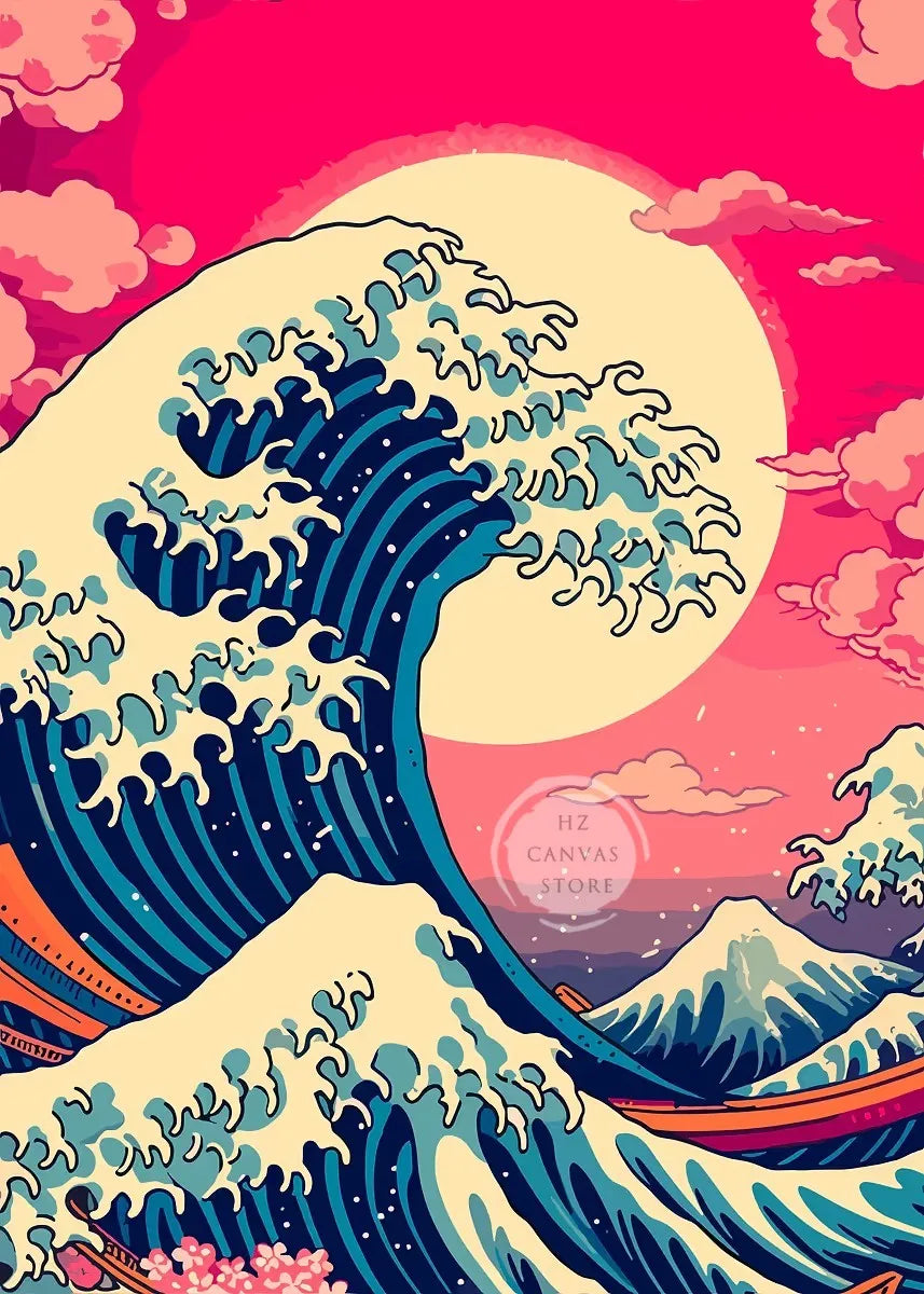The Great Wave Off Kanagawa Poster Japanese Ukiyo-e Art Print Minimalist Vintage Wall Decor for Zen Office Home Decor