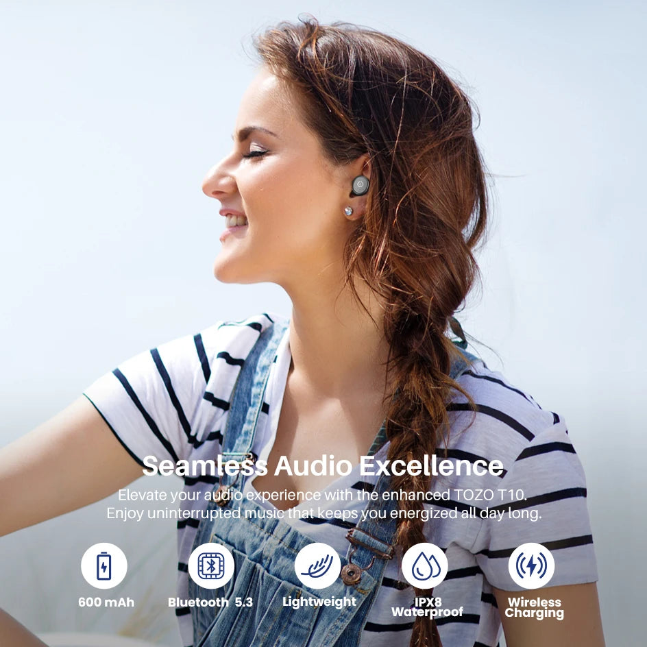 Refurbished TOZO Ergonomic Headsets TWS Earbuds AI Via APP Wireless Touch Control IPX8 HiFi Sound Stereo for IOS