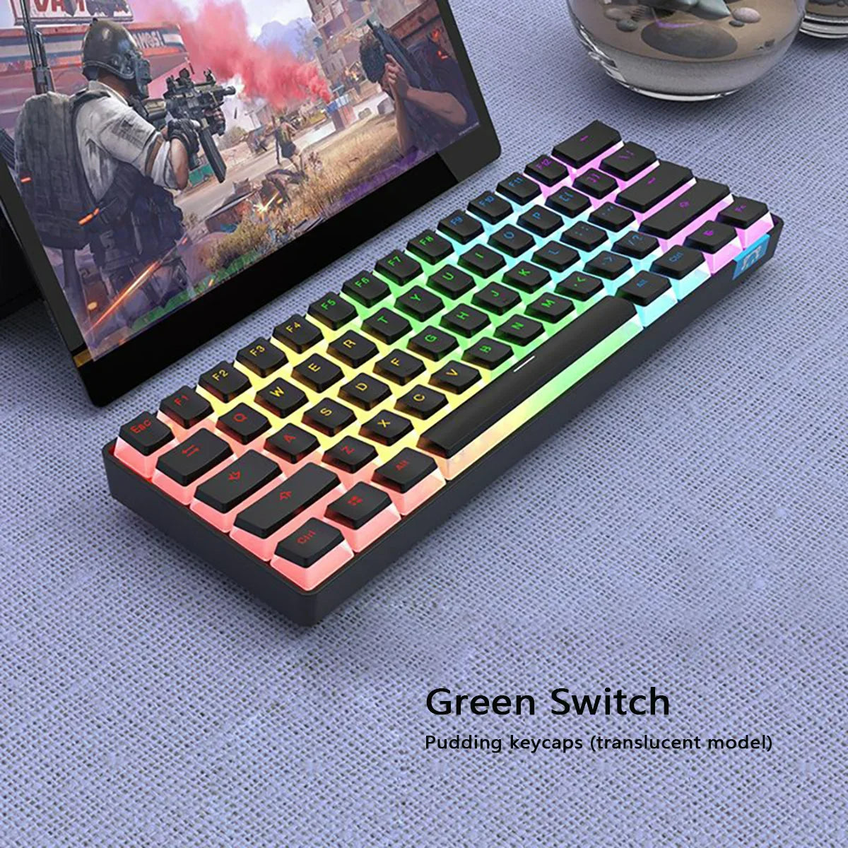 STK61 Rainbow Backlit Keyboard BT 3.0 +Type-C Dual-Mode Mechanical Gaming Keyboard for IOS Android Win Mobil Tablets