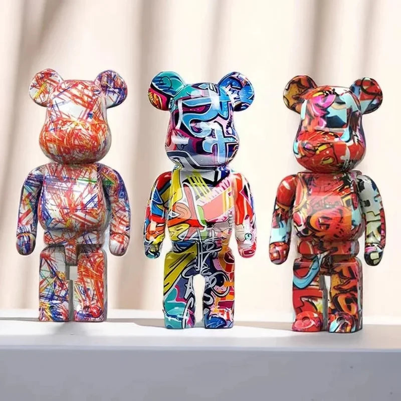 27cm-10inches-graffiti-bear-figurine-home-decor-animal-abstract-ornament-storage-money-jar-modern-room-sculpture-table-decor