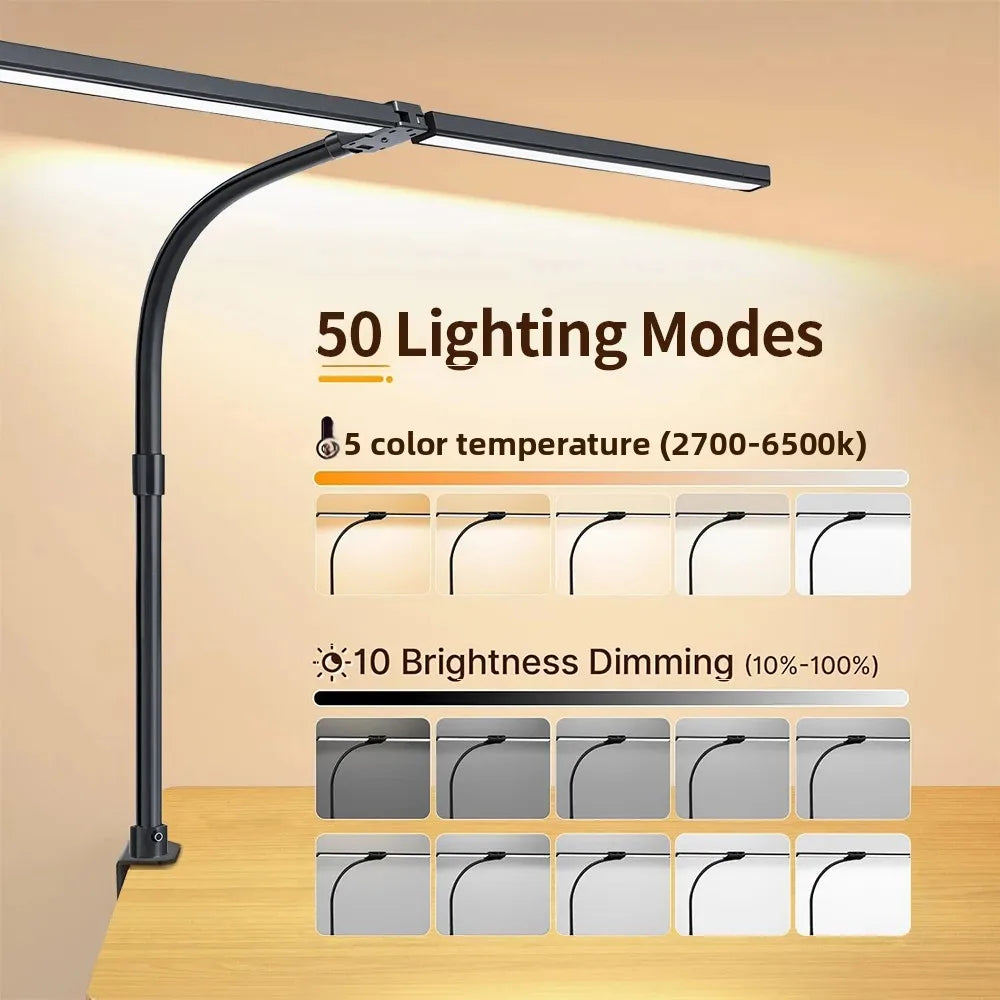 280LED 24W Double-Head Desktop Clip Lamp Ultra Bright Remote Control 2700-6500K Eye-Caring Reading Desk Lamp for Home