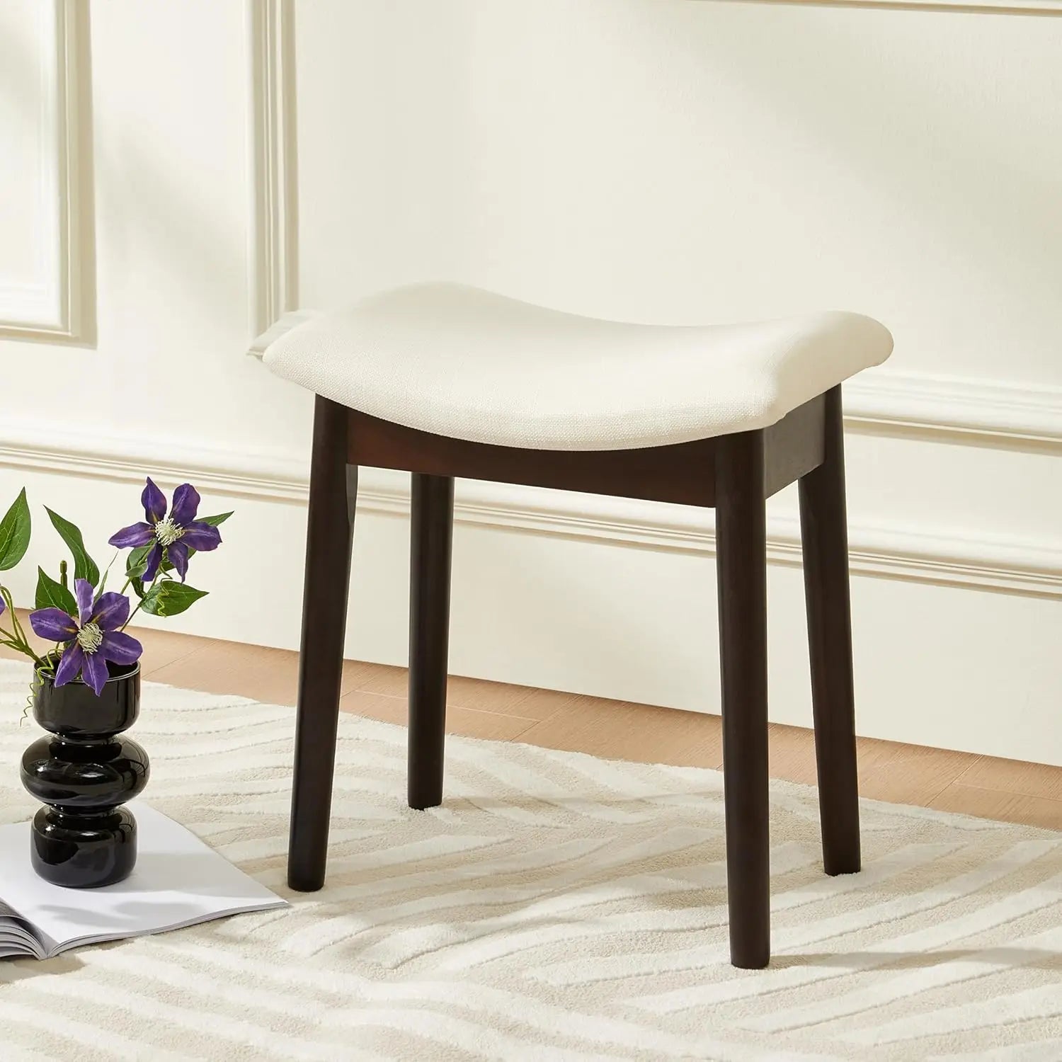 Vanity Stool Vanity Chair 18 Inch- Stool Chair Wood Legs Modern Piano Bench Makeup and Foot Stool for Bedroom. - Gray